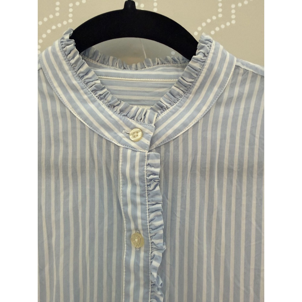 Vineyard Vines Striped Ruffle Trim Button Down Shirt Blue White Size 10 - Picture 7 of 9